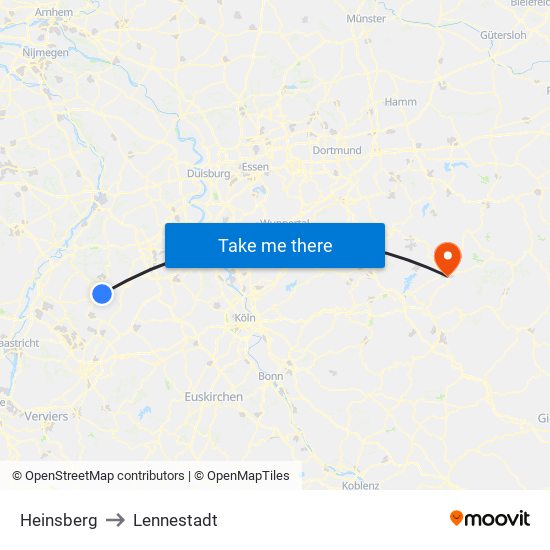 Heinsberg to Lennestadt map