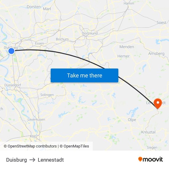 Duisburg to Lennestadt map