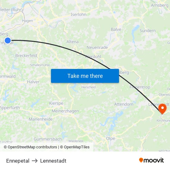 Ennepetal to Lennestadt map