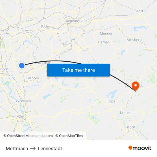 Mettmann to Lennestadt map