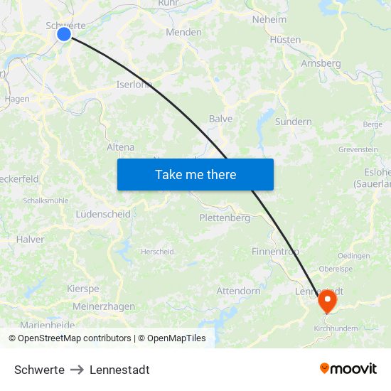 Schwerte to Lennestadt map