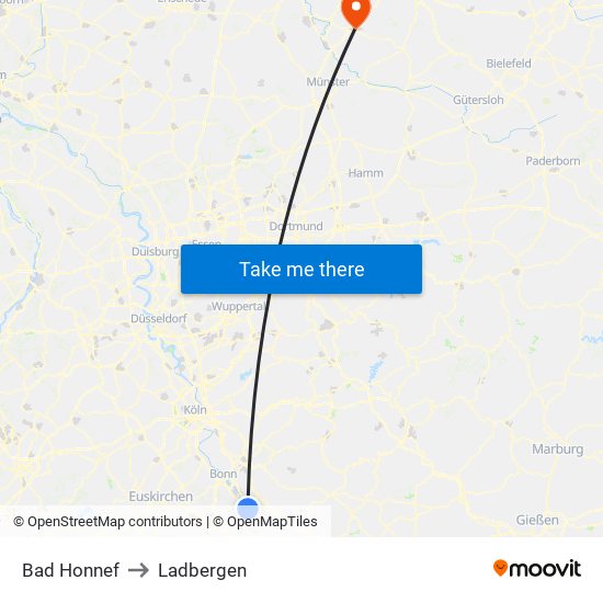 Bad Honnef to Ladbergen map