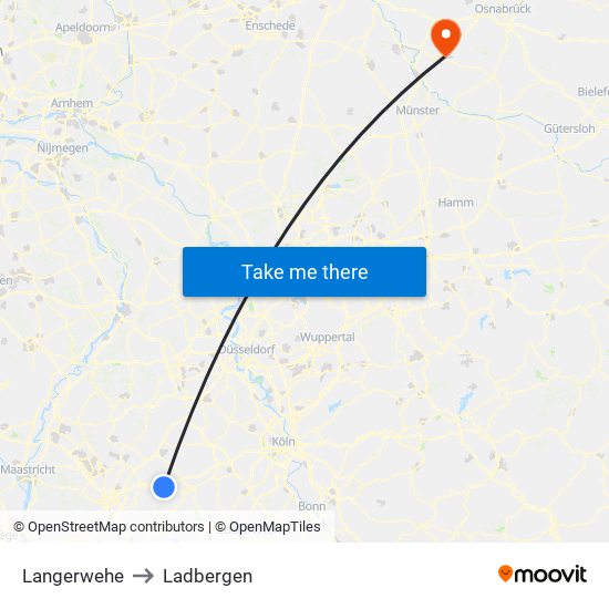 Langerwehe to Ladbergen map