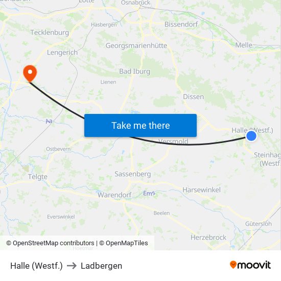 Halle (Westf.) to Ladbergen map