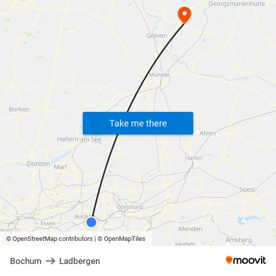 Bochum to Ladbergen map