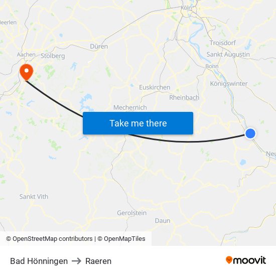 Bad Hönningen to Raeren map