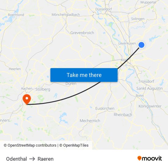 Odenthal to Raeren map