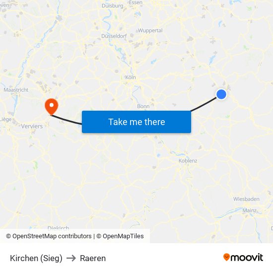 Kirchen (Sieg) to Raeren map