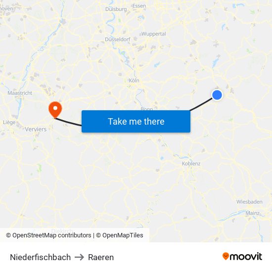 Niederfischbach to Raeren map