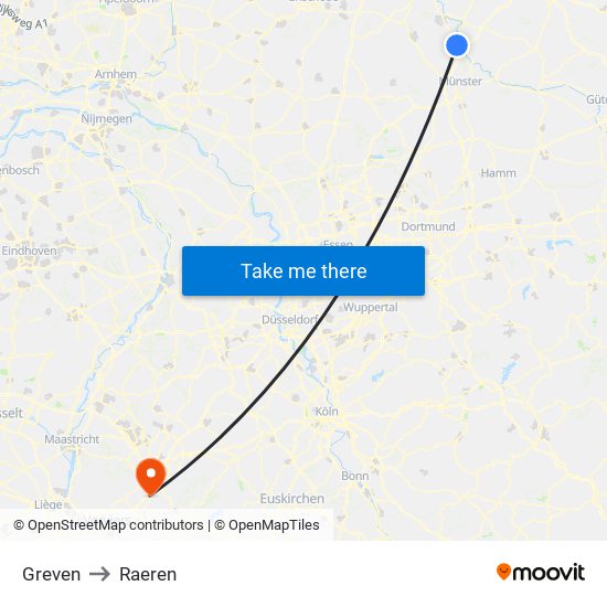 Greven to Raeren map