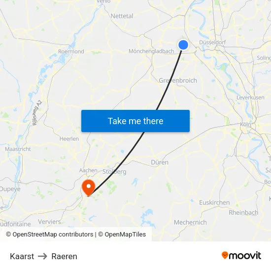 Kaarst to Raeren map