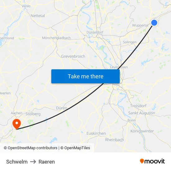 Schwelm to Raeren map