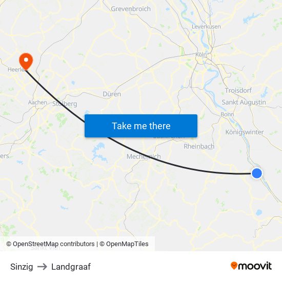 Sinzig to Landgraaf map