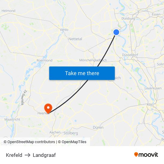 Krefeld to Landgraaf map