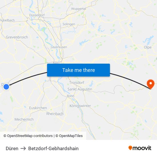 Düren to Betzdorf-Gebhardshain map
