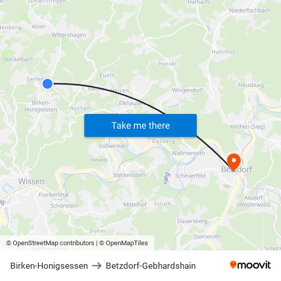 Birken-Honigsessen to Betzdorf-Gebhardshain map