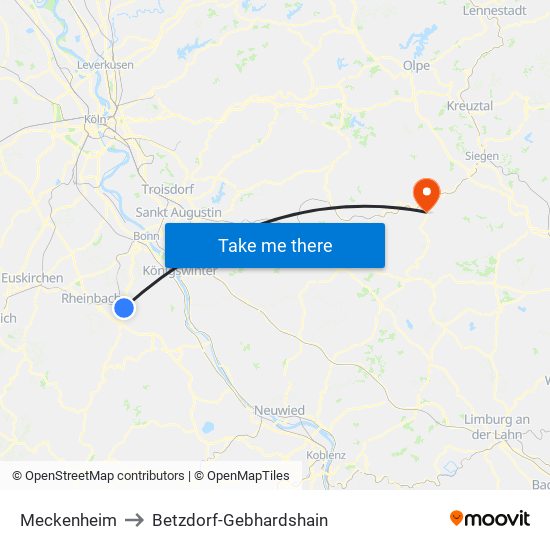 Meckenheim to Betzdorf-Gebhardshain map