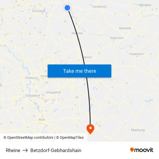 Rheine to Betzdorf-Gebhardshain map