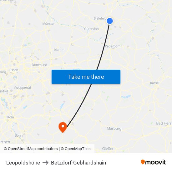 Leopoldshöhe to Betzdorf-Gebhardshain map