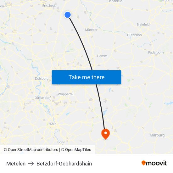 Metelen to Betzdorf-Gebhardshain map