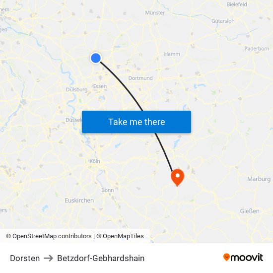 Dorsten to Betzdorf-Gebhardshain map