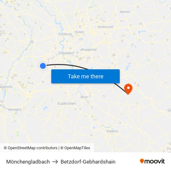 Mönchengladbach to Betzdorf-Gebhardshain map