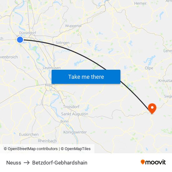 Neuss to Betzdorf-Gebhardshain map