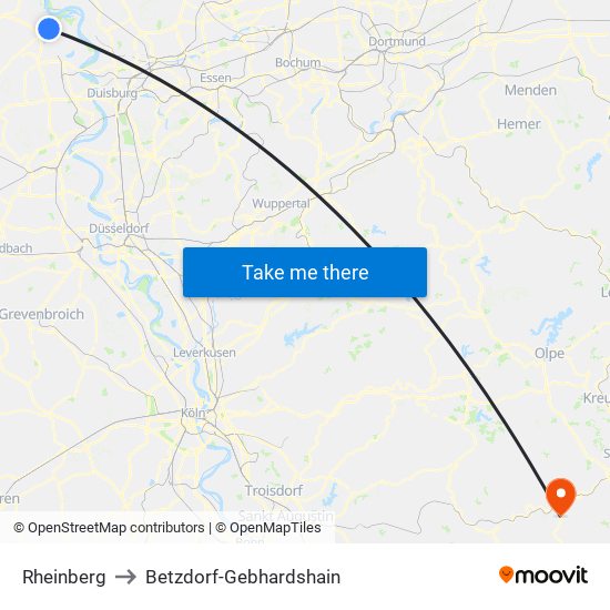 Rheinberg to Betzdorf-Gebhardshain map