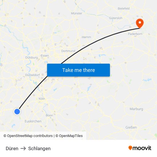 Düren to Schlangen map