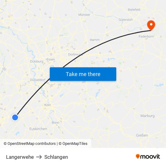 Langerwehe to Schlangen map