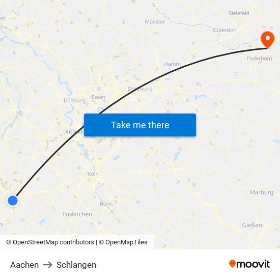 Aachen to Schlangen map