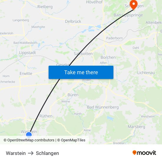 Warstein to Schlangen map