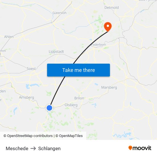 Meschede to Schlangen map