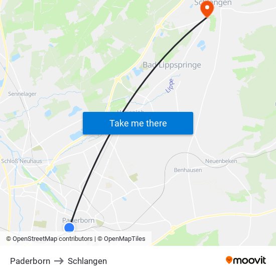 Paderborn to Schlangen map