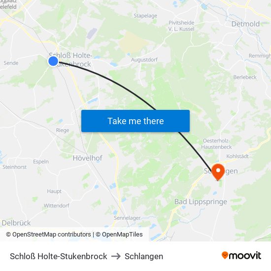 Schloß Holte-Stukenbrock to Schlangen map