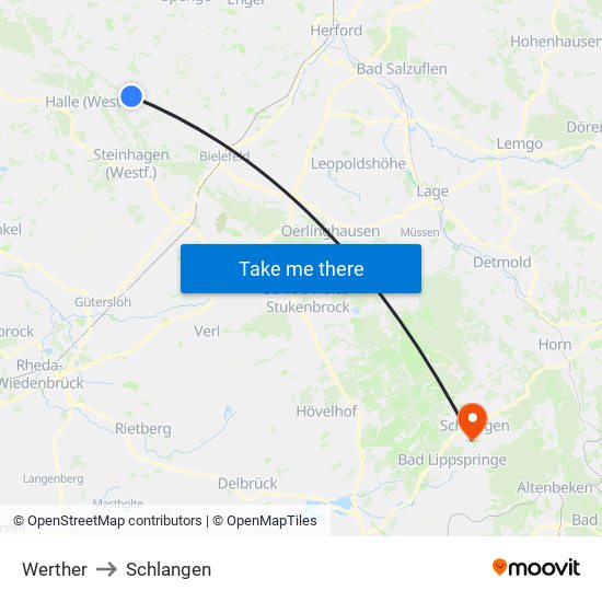 Werther to Schlangen map