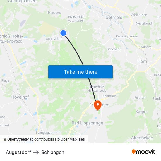 Augustdorf to Schlangen map