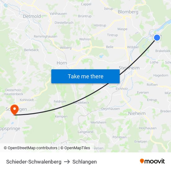 Schieder-Schwalenberg to Schlangen map