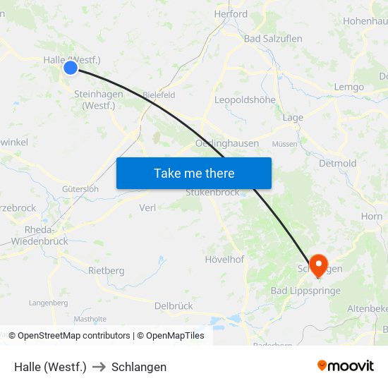 Halle (Westf.) to Schlangen map