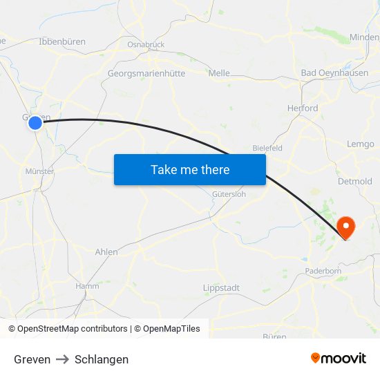Greven to Schlangen map
