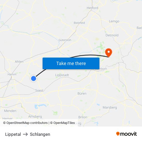 Lippetal to Schlangen map