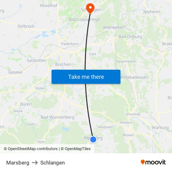 Marsberg to Schlangen map