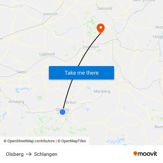 Olsberg to Schlangen map