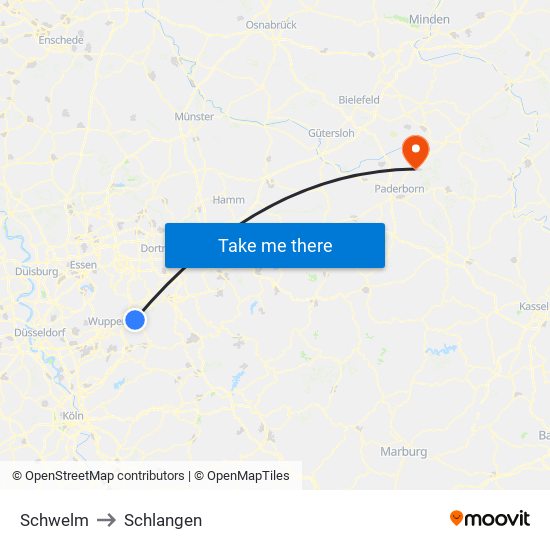 Schwelm to Schlangen map