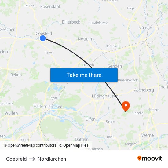 Coesfeld to Nordkirchen map