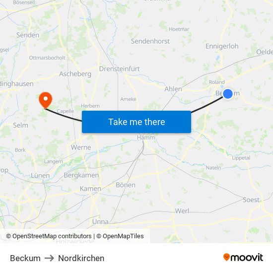 Beckum to Nordkirchen map