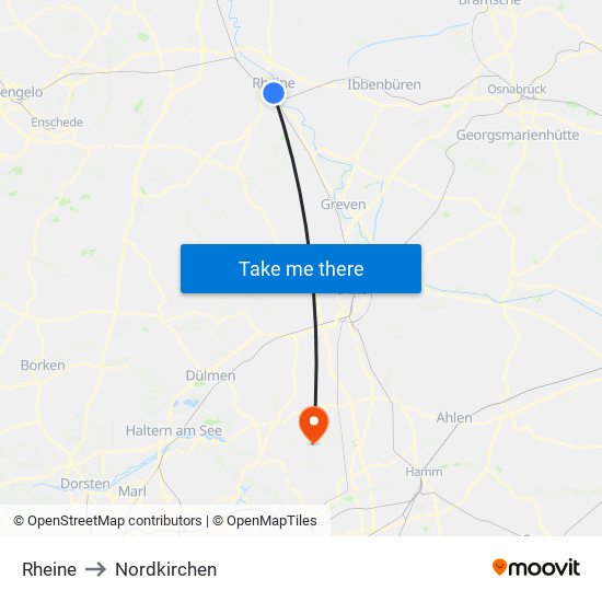 Rheine to Nordkirchen map