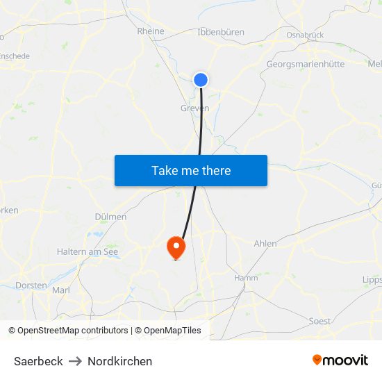 Saerbeck to Nordkirchen map