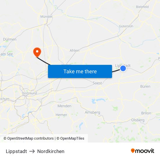 Lippstadt to Nordkirchen map