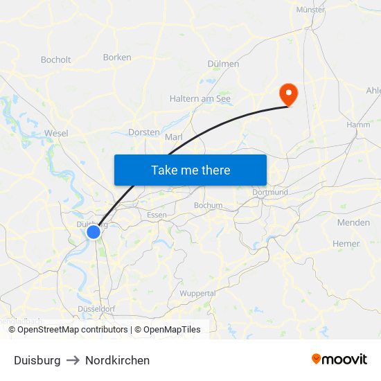 Duisburg to Nordkirchen map